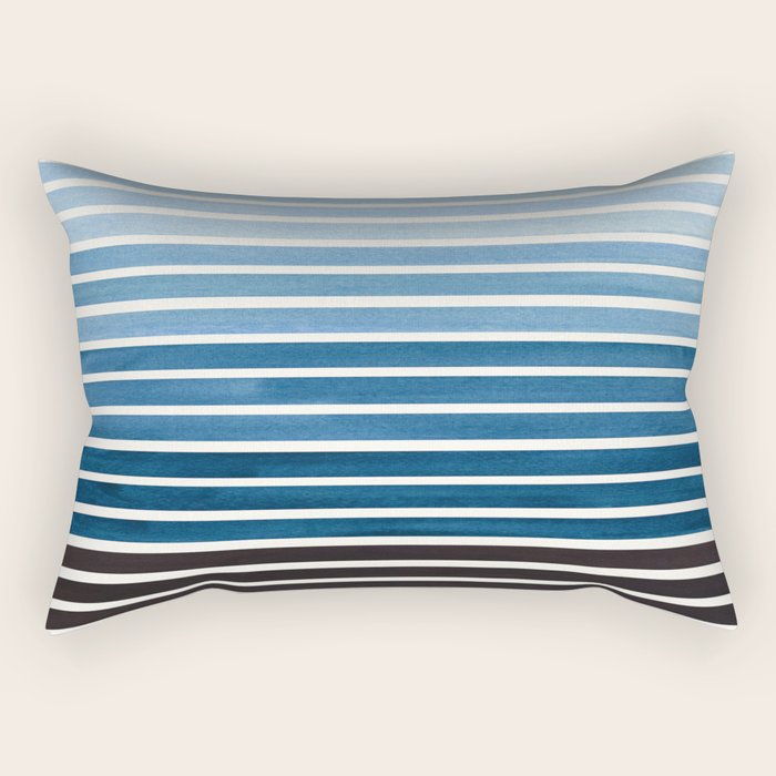 Watercolor Gouache Mid Century Modern Minimalist Colorful Green Blue Stripes Rectangular Pillow