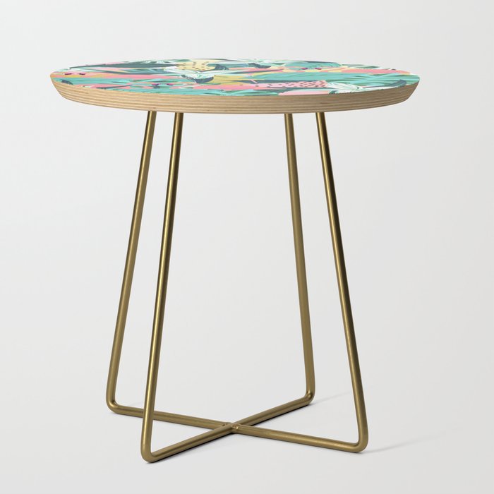 Flamingo Tropical, Colorful Modern Bohemian Eclectic Jungle Graphic Design, Blush Forest Gold Floral Side Table