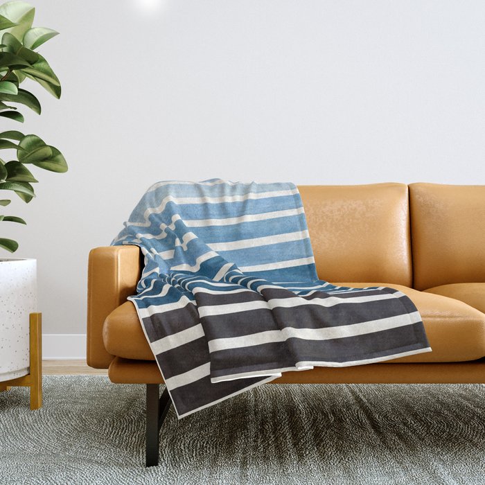 Watercolor Gouache Mid Century Modern Minimalist Colorful Green Blue Stripes Throw Blanket