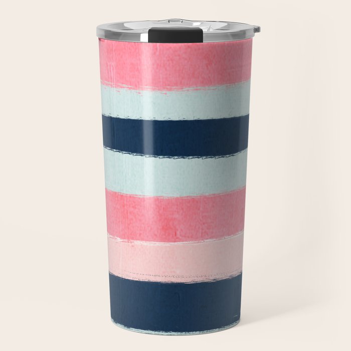 Striped Painted Coral Mint Navy Pink Pattern Stripes Minimalist Travel Mug