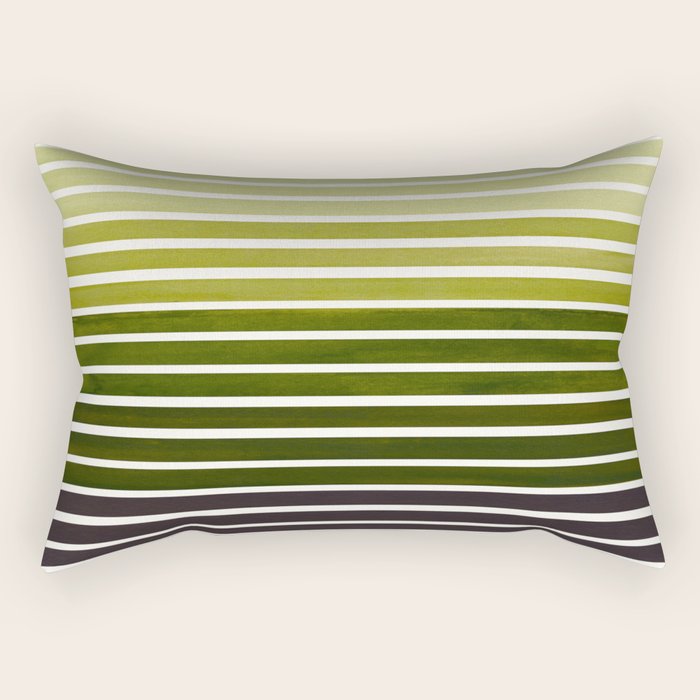 Watercolor Gouache Mid Century Modern Minimalist Colorful Olive Green Stripes Rectangular Pillow