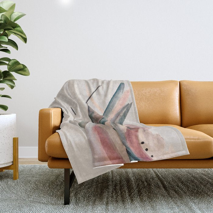 Slow Burn: A Pretty, Minimal, Abstract Mixed Media Piece Using Watercolor And Ink Throw Blanket