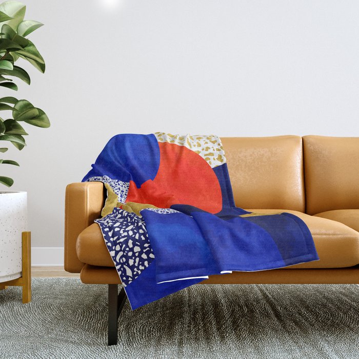 Terrazzo Galaxy Blue Night Yellow Gold Orange Throw Blanket