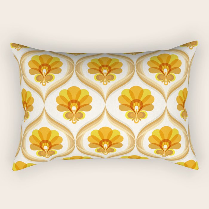 Ivory, Orange, Yellow And Brown Floral Retro Vintage Pattern Rectangular Pillow
