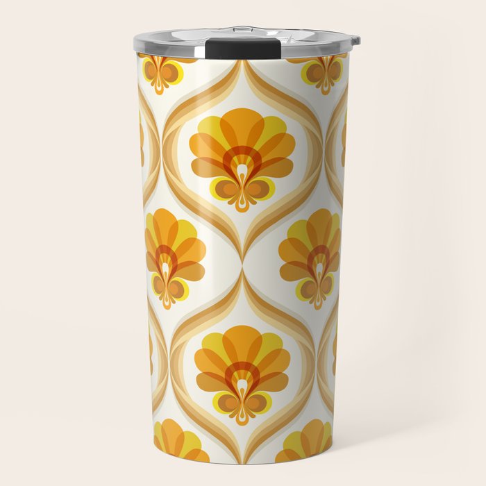 Ivory, Orange, Yellow And Brown Floral Retro Vintage Pattern Travel Mug