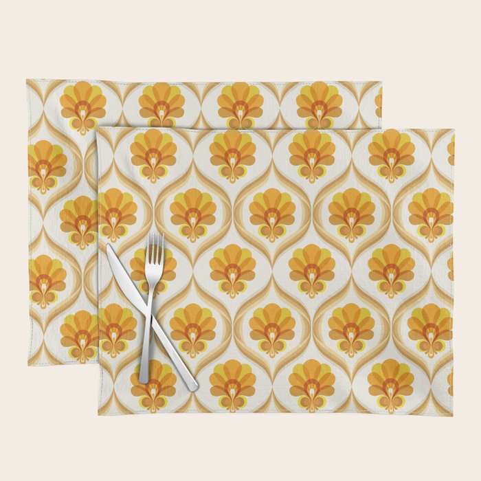 Ivory, Orange, Yellow And Brown Floral Retro Vintage Pattern Placemat