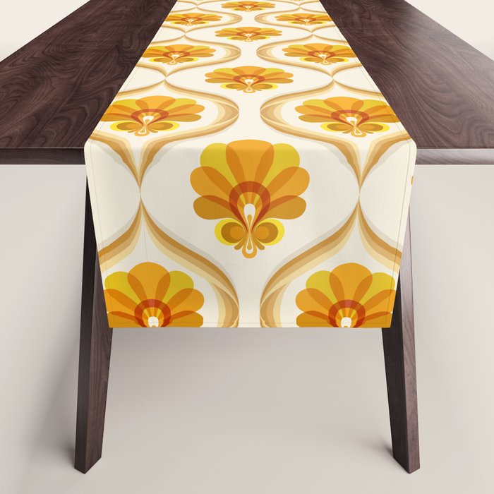 Ivory, Orange, Yellow And Brown Floral Retro Vintage Pattern Table Runner