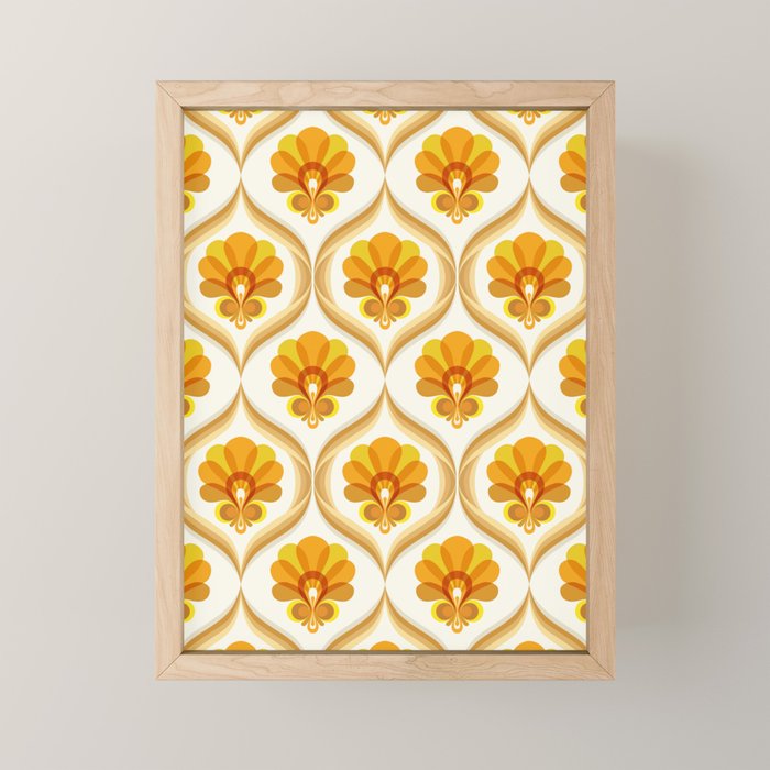 Ivory, Orange, Yellow And Brown Floral Retro Vintage Pattern Mini Art Print
