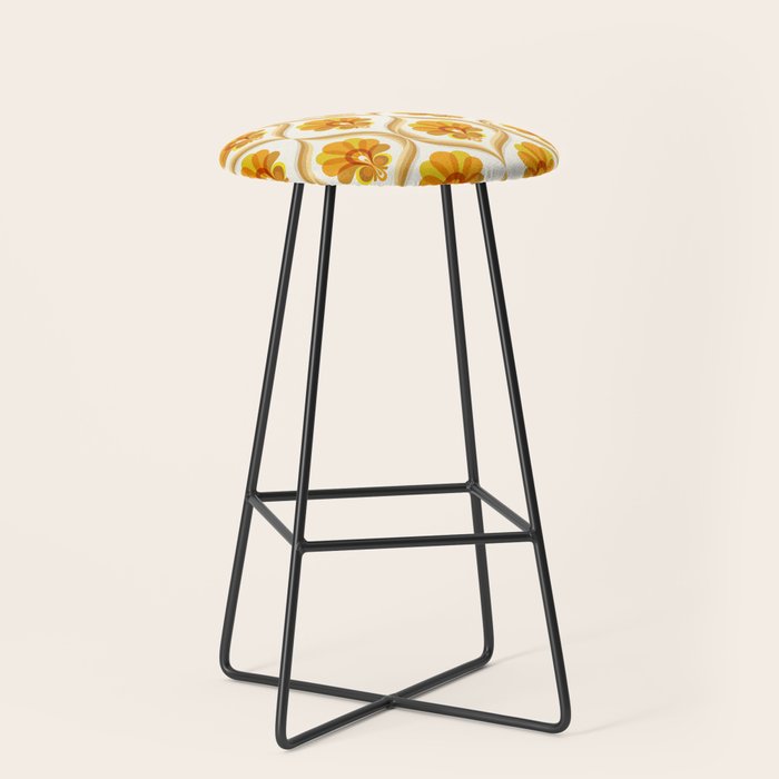 Ivory, Orange, Yellow And Brown Floral Retro Vintage Pattern Stool