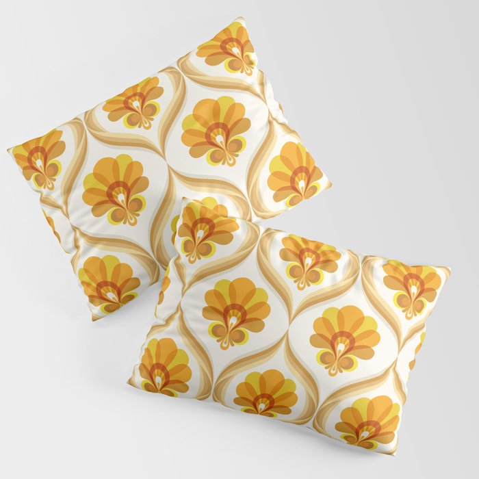Ivory, Orange, Yellow And Brown Floral Retro Vintage Pattern Pillow Sham