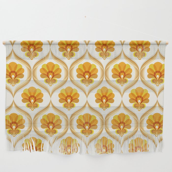 Ivory, Orange, Yellow And Brown Floral Retro Vintage Pattern Wall Hanging
