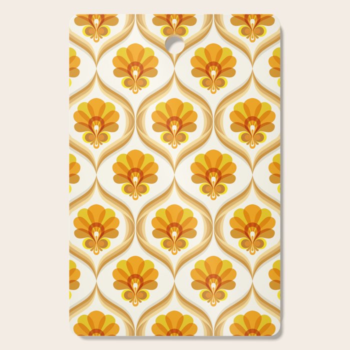 Ivory, Orange, Yellow And Brown Floral Retro Vintage Pattern Cutting Board