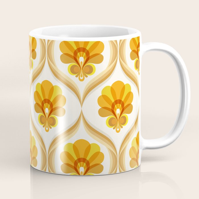 Ivory, Orange, Yellow And Brown Floral Retro Vintage Pattern Coffee Mug