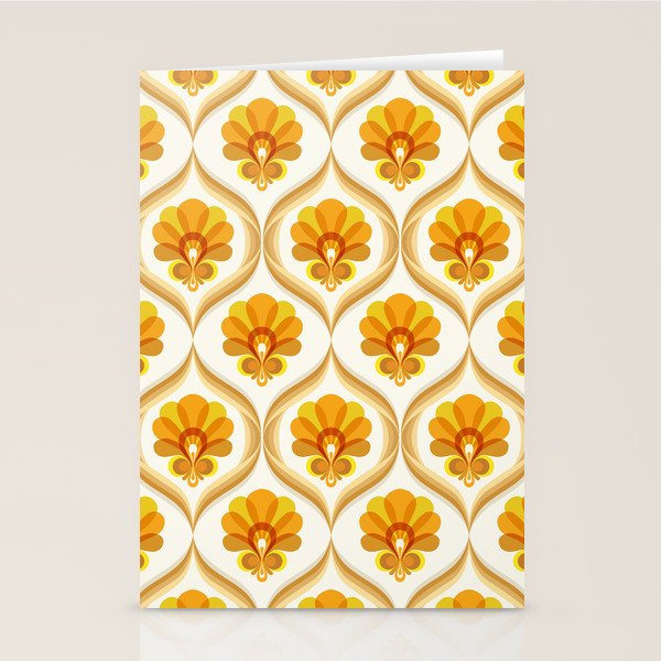 Ivory, Orange, Yellow And Brown Floral Retro Vintage Pattern Stationery Card