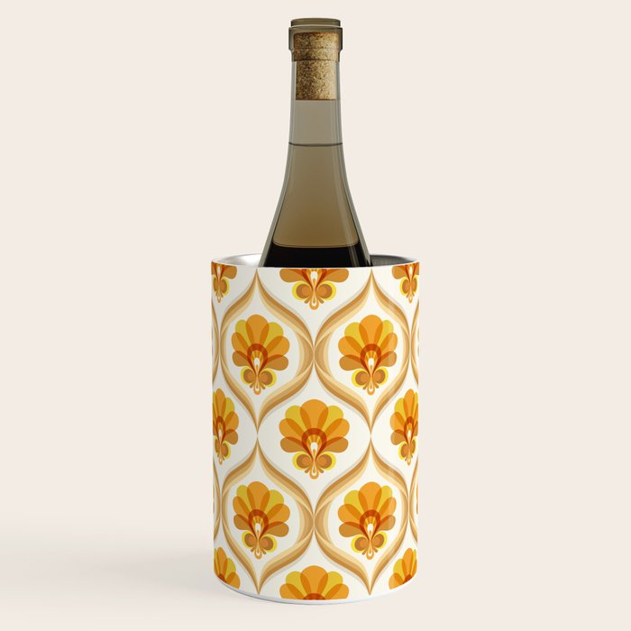 Ivory, Orange, Yellow And Brown Floral Retro Vintage Pattern Wine Chiller