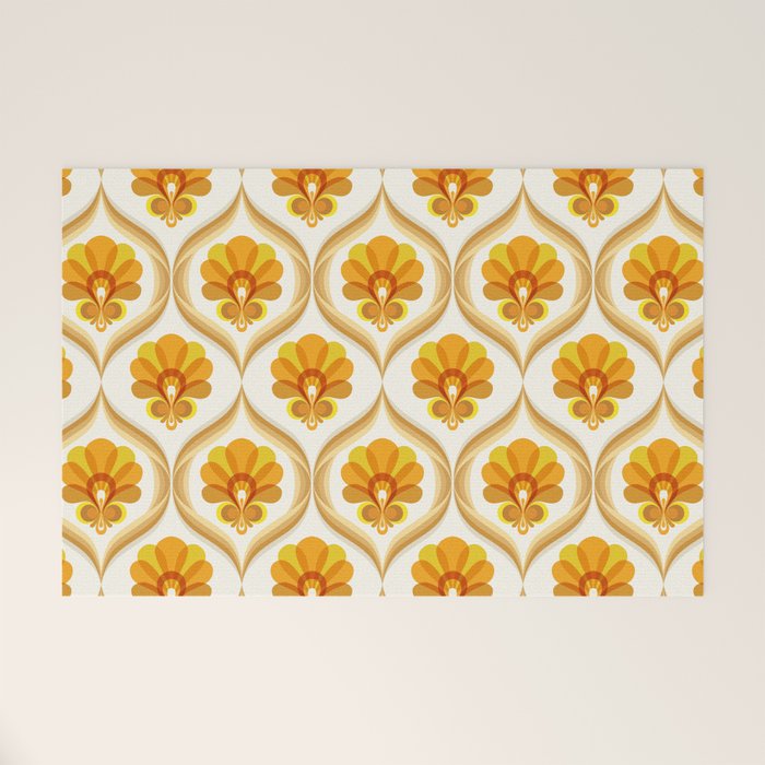 Ivory, Orange, Yellow And Brown Floral Retro Vintage Pattern Welcome Mat