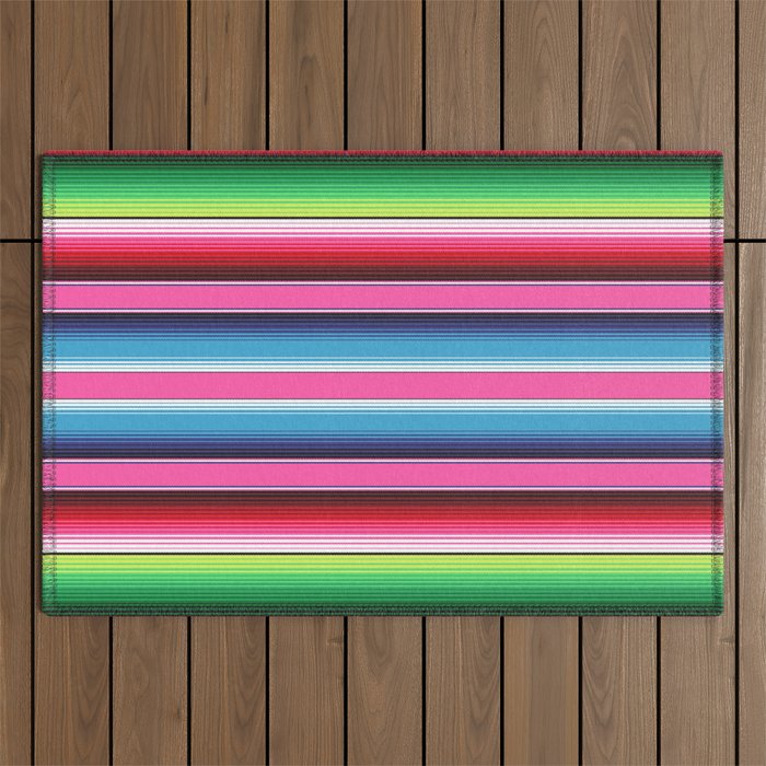 Pink Mexican Serape Blanket Stripes Outdoor Rug