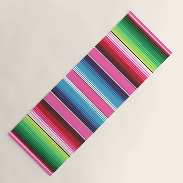 Pink Mexican Serape Blanket Stripes Yoga Mat