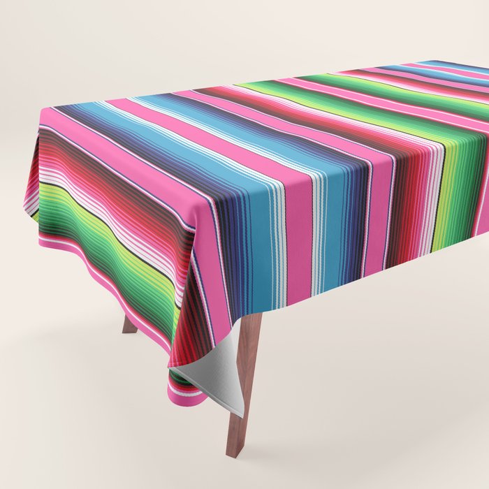 Pink Mexican Serape Blanket Stripes Tablecloth
