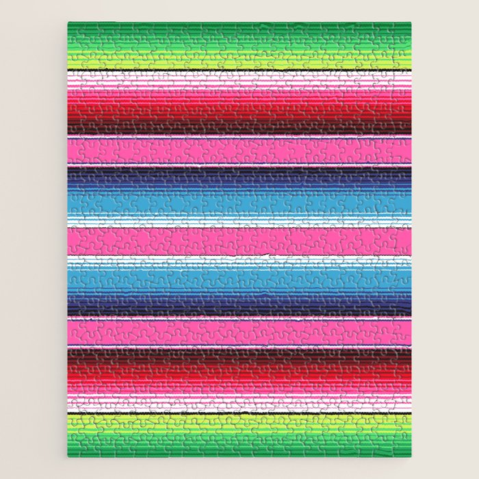 Pink Mexican Serape Blanket Stripes Jigsaw Puzzle