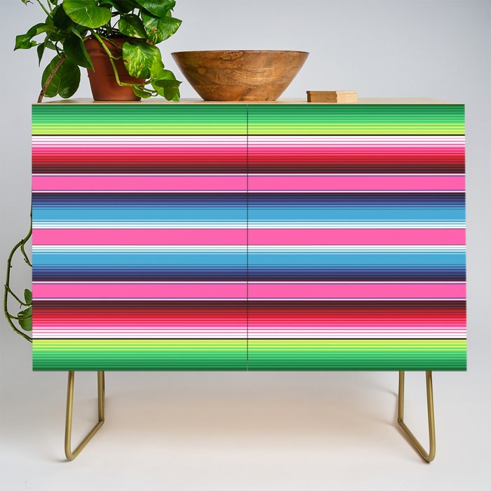 Pink Mexican Serape Blanket Stripes Credenza