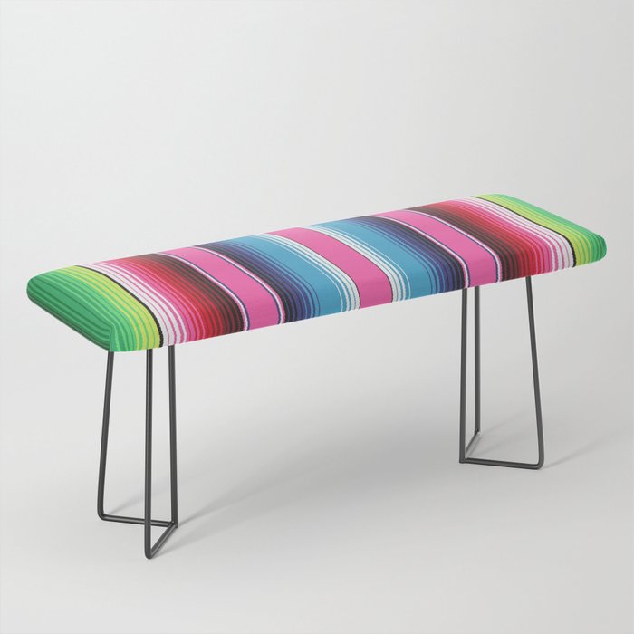 Pink Mexican Serape Blanket Stripes Bench