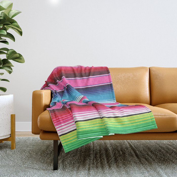 Pink Mexican Serape Blanket Stripes Throw Blanket