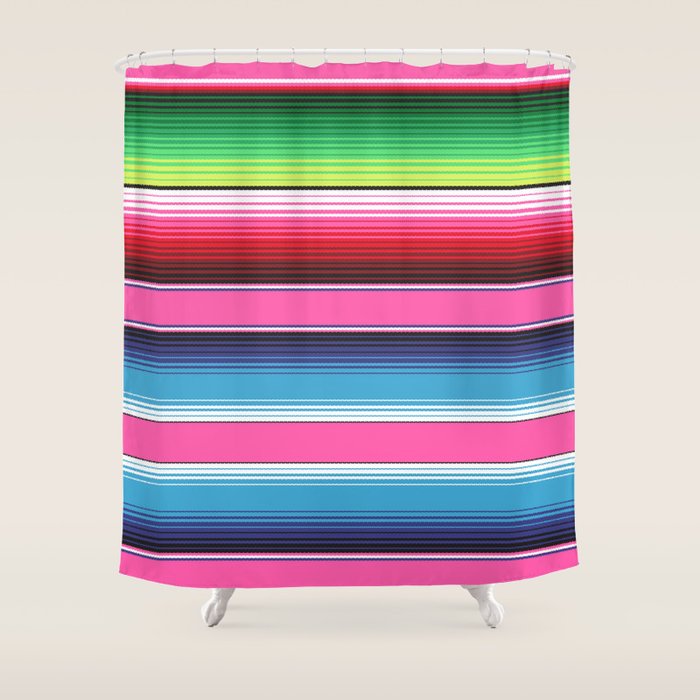 Pink Mexican Serape Blanket Stripes Shower Curtain