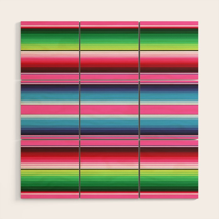 Pink Mexican Serape Blanket Stripes Wood Wall Art