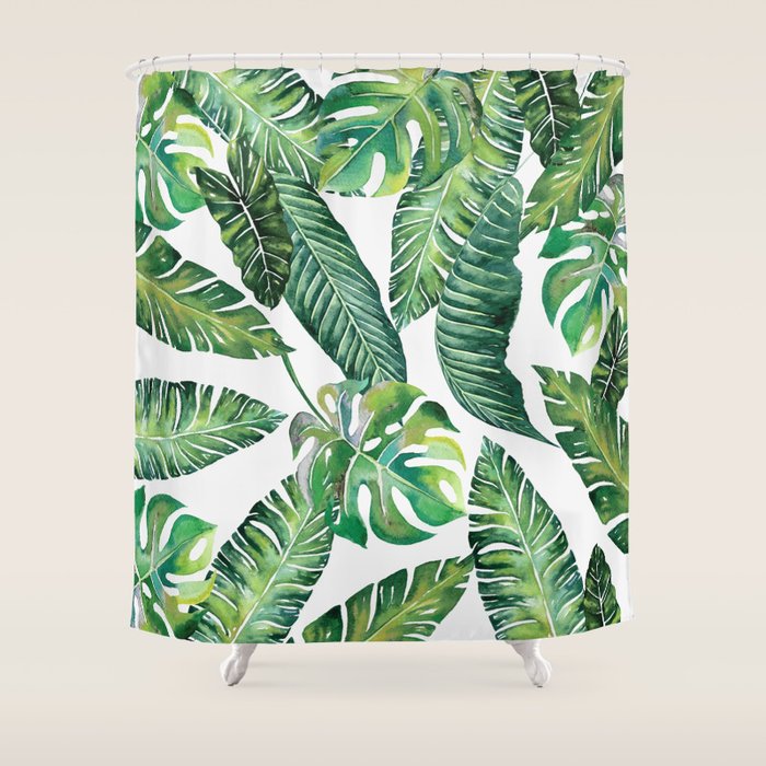 Jungle Leaves, Banana, Monstera #Homestorie Shower Curtain
