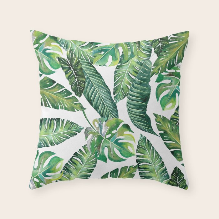 Jungle Leaves, Banana, Monstera #Homestorie Throw Pillow