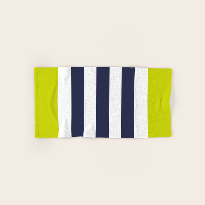 Modern Classy Navy Blue Lime Green Stripes Bath Towel