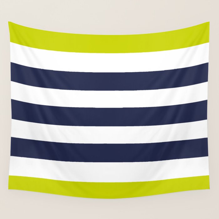 Modern Classy Navy Blue Lime Green Stripes Wall Tapestry
