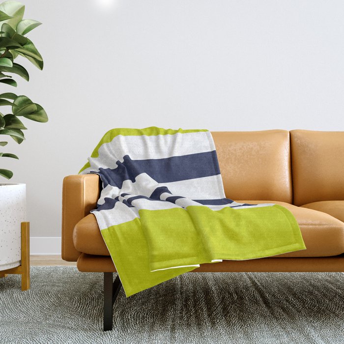 Modern Classy Navy Blue Lime Green Stripes Throw Blanket