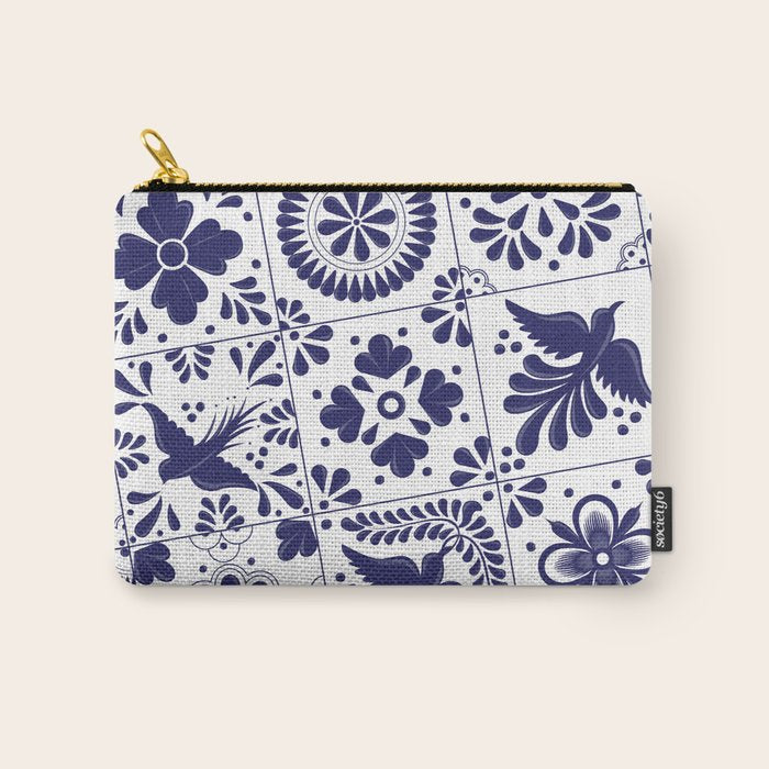 Mexican Talavera Blue Tiles Pattern By Akbaly Carry All Pouch