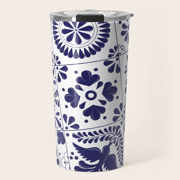 Mexican Talavera Blue Tiles Pattern By Akbaly Travel Mug