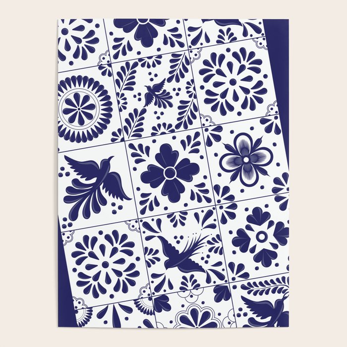 Mexican Talavera Blue Tiles Pattern By Akbaly Poster