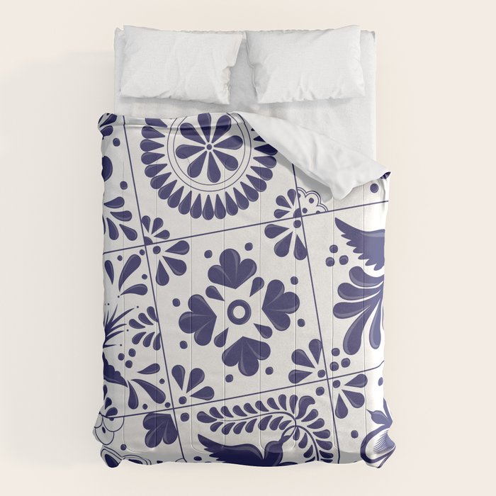 Mexican Talavera Blue Tiles Pattern By Akbaly Comforter
