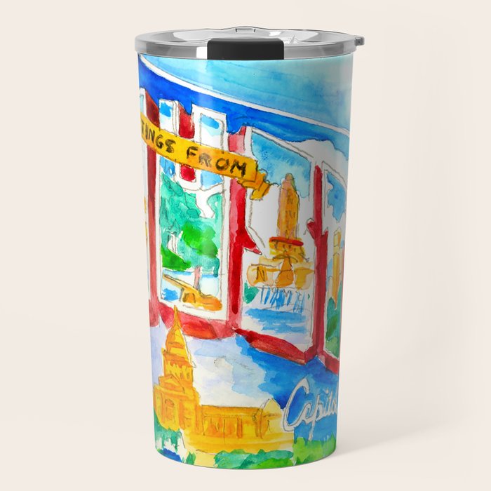 Greetings From Austin Mural Watercolor Travel Mug