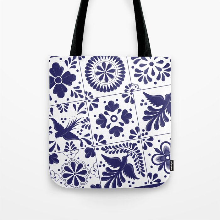 Mexican Talavera Blue Tiles Pattern By Akbaly Tote Bag