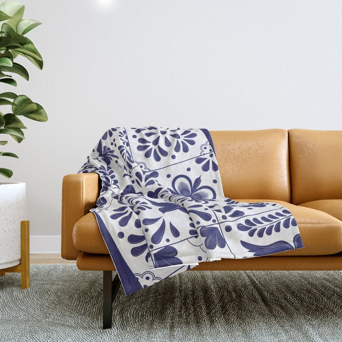 Mexican Talavera Blue Tiles Pattern By Akbaly Throw Blanket
