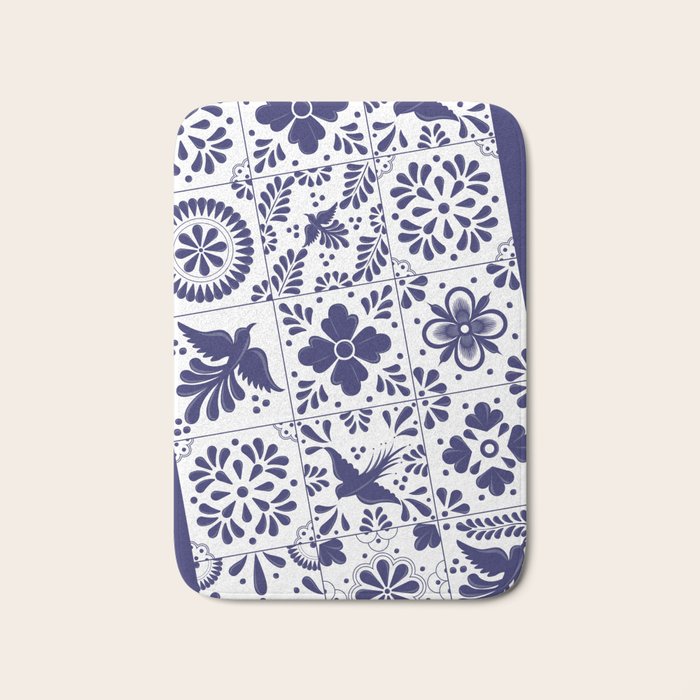 Mexican Talavera Blue Tiles Pattern By Akbaly Bath Mat