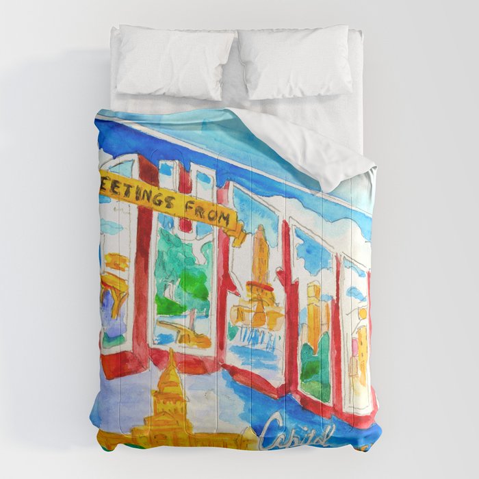 Greetings From Austin Mural Watercolor Comforter