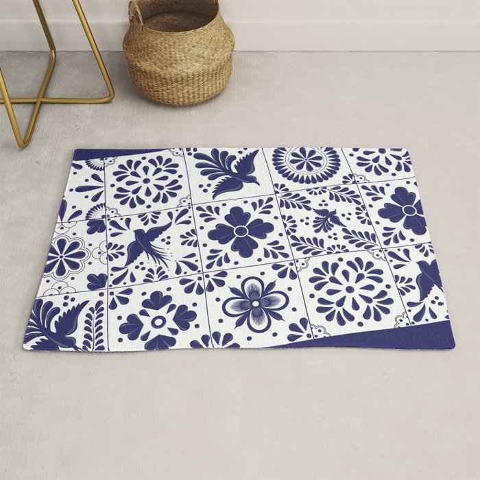 Mexican Talavera Blue Tiles Pattern By Akbaly Rug