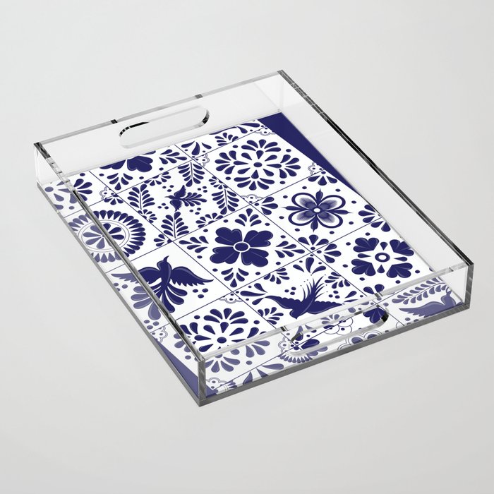 Mexican Talavera Blue Tiles Pattern By Akbaly Acrylic Tray