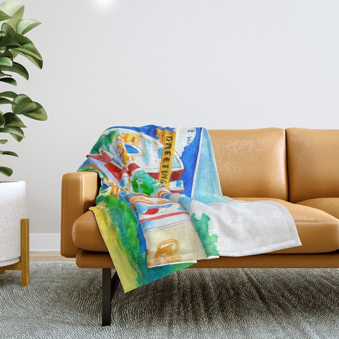 Greetings From Austin Mural Watercolor Throw Blanket