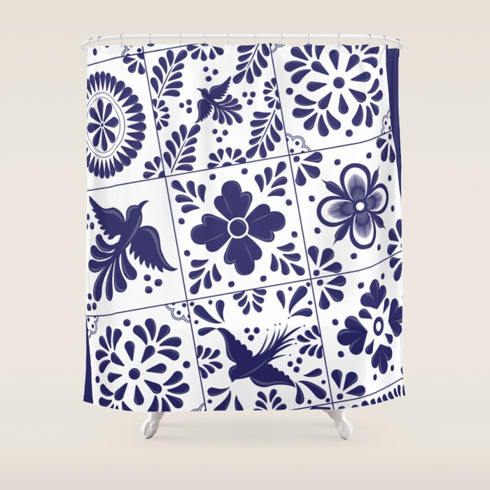 Mexican Talavera Blue Tiles Pattern By Akbaly Shower Curtain