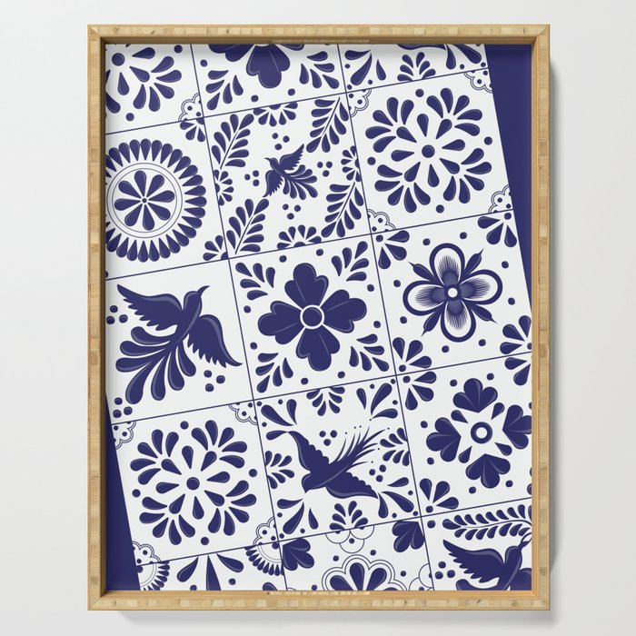 Mexican Talavera Blue Tiles Pattern By Akbaly Serving Tray