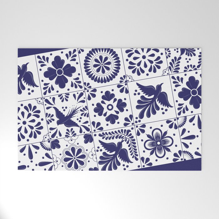 Mexican Talavera Blue Tiles Pattern By Akbaly Welcome Mat