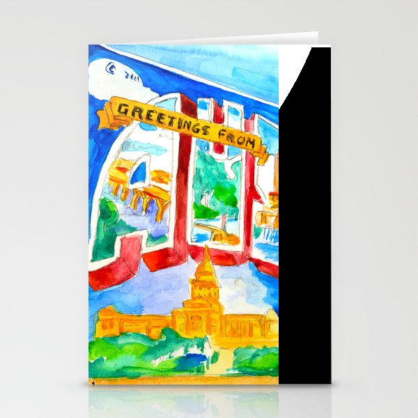 Greetings From Austin Mural Watercolor Stationery Card